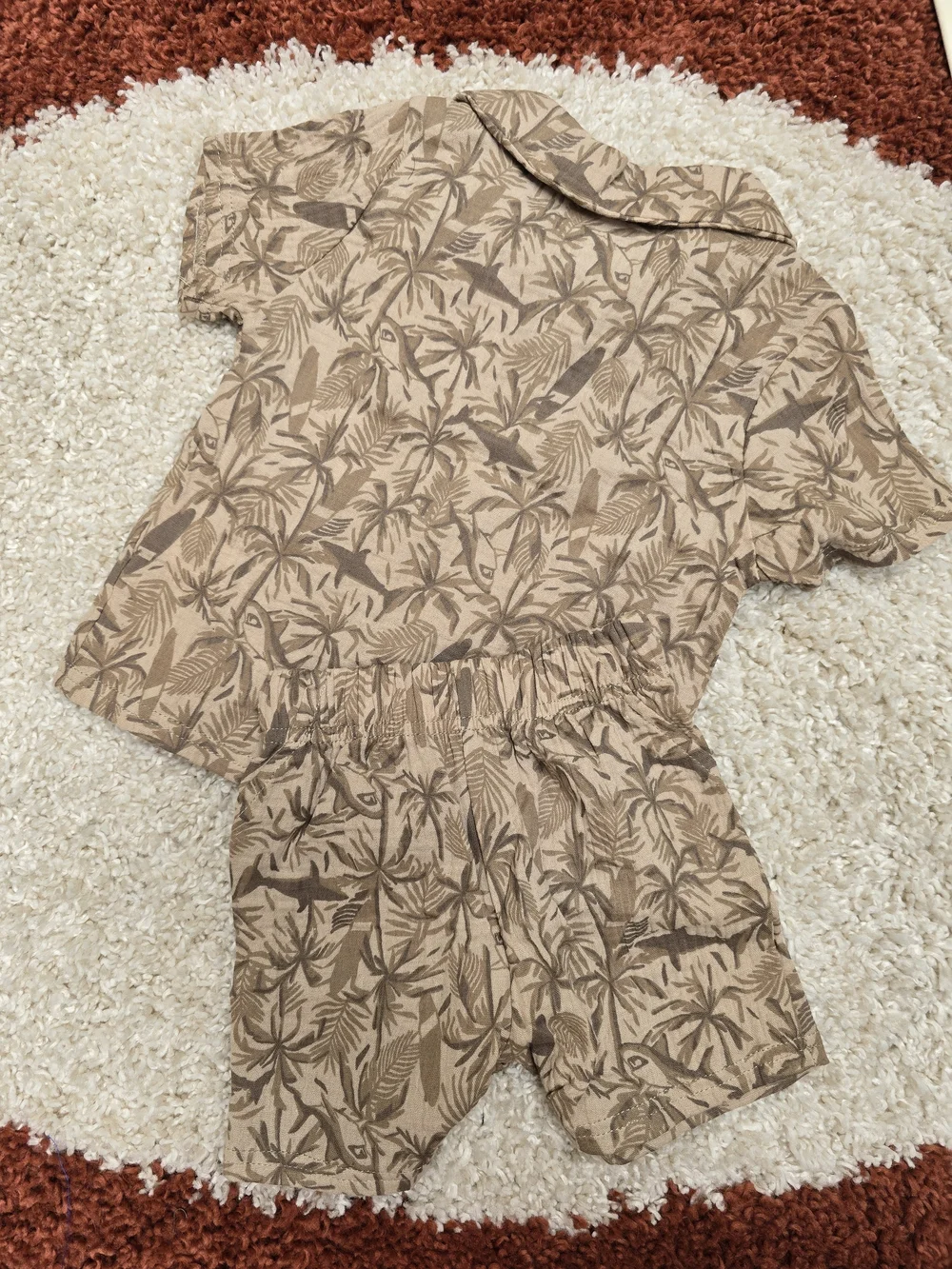 Badgley Mischka Tan Palm-Print Kids Pajama Set